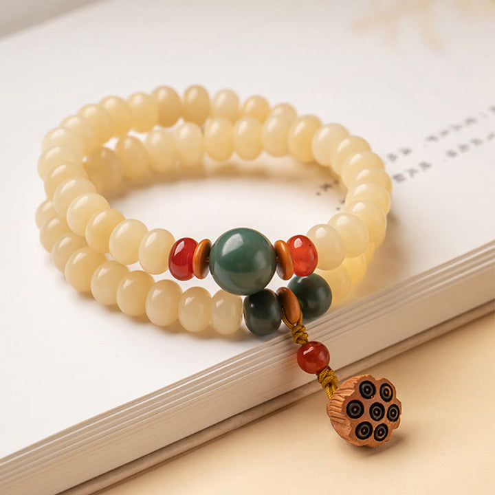 Bransoletka Buddha Stones Bodhi Seed Lotus Pod Charm Peace Double Wrap