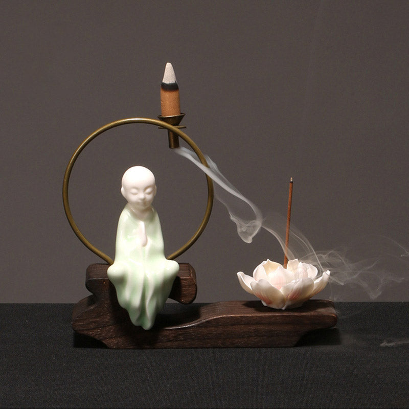 Buddha Stones Ceramiczny Lotos Uzdrawiająca Medytacja Kadzielnica Dekoracja
