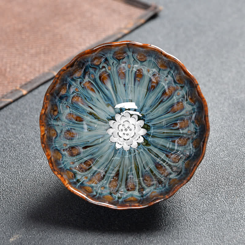 Buddha Stones Lotos Paw Smok Feniks Ryba Koi Ceramiczna filiżanka do herbaty Intarsjowane filiżanki do herbaty 120 ml