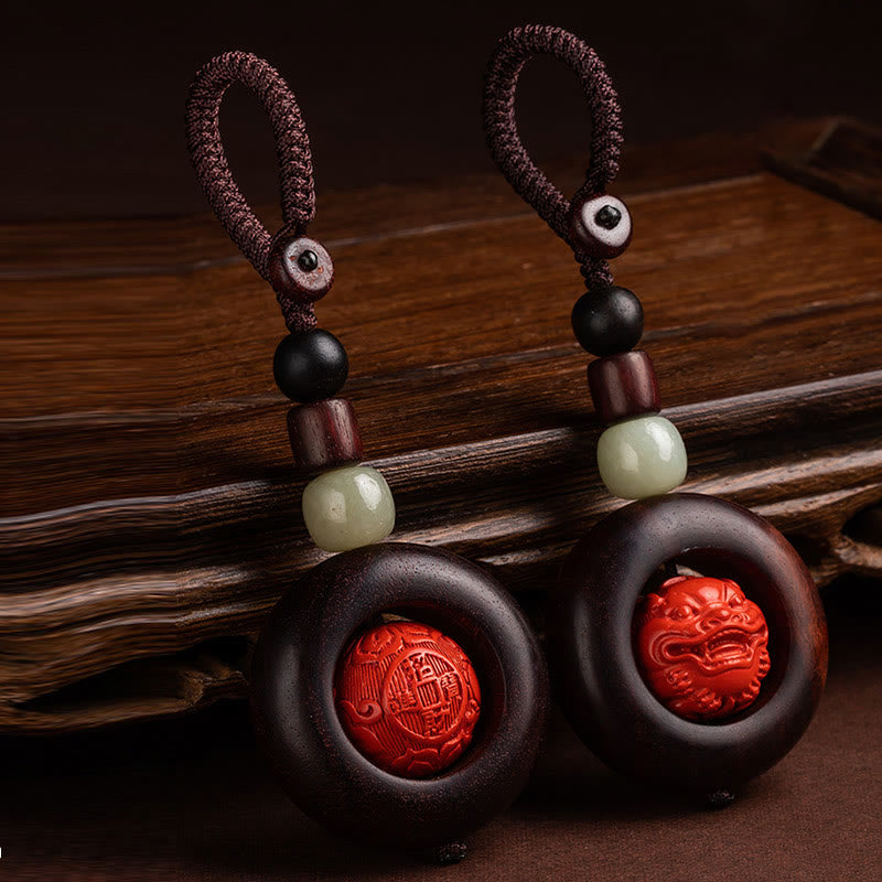 Buddha Stones Tybet Om Mani Padme Hum PiXiu Miedziana Moneta Mały Liść Czerwony Sandałowiec Cynober Ochrona Brelok