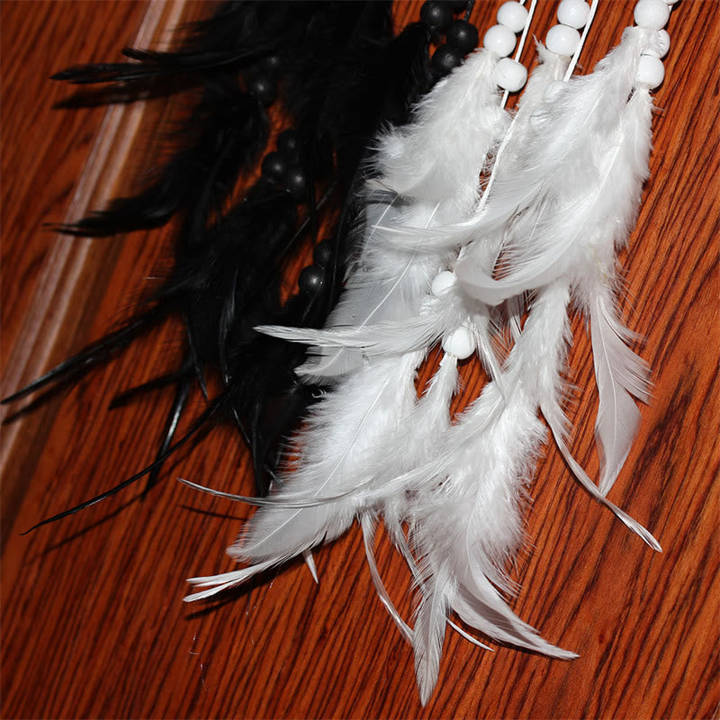 Łapacz snów Yin Yang Okrągła siatka z piórami Dekoracja równowagi