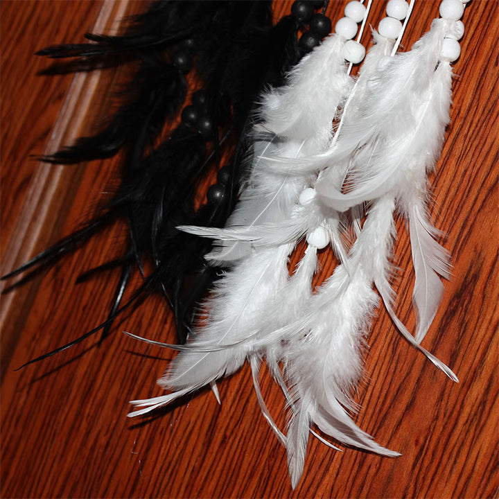 Łapacz snów Yin Yang Okrągła siatka z piórami Dekoracja równowagi