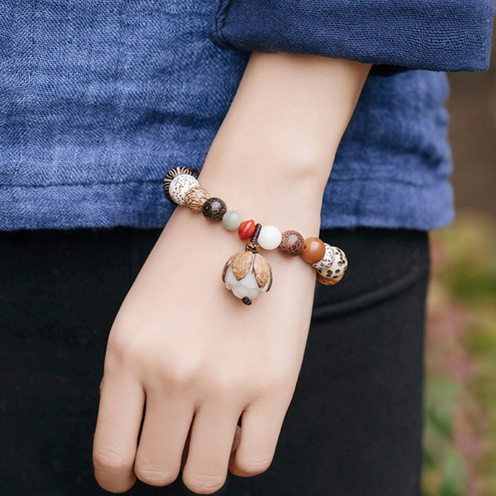 Buddha Stones Bodhi Nasiona Lotosu Mądrość Spokój Bransoletka Mala Na Nadgarstek