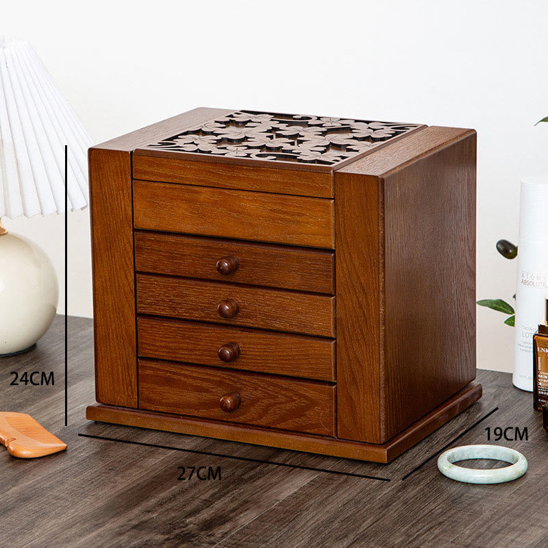 Buddha Stones Vintage Duża Pojemność Drewniane Pudełko na Biżuterię Pudełko Do Przechowywania Biżuterii Z Lustrem