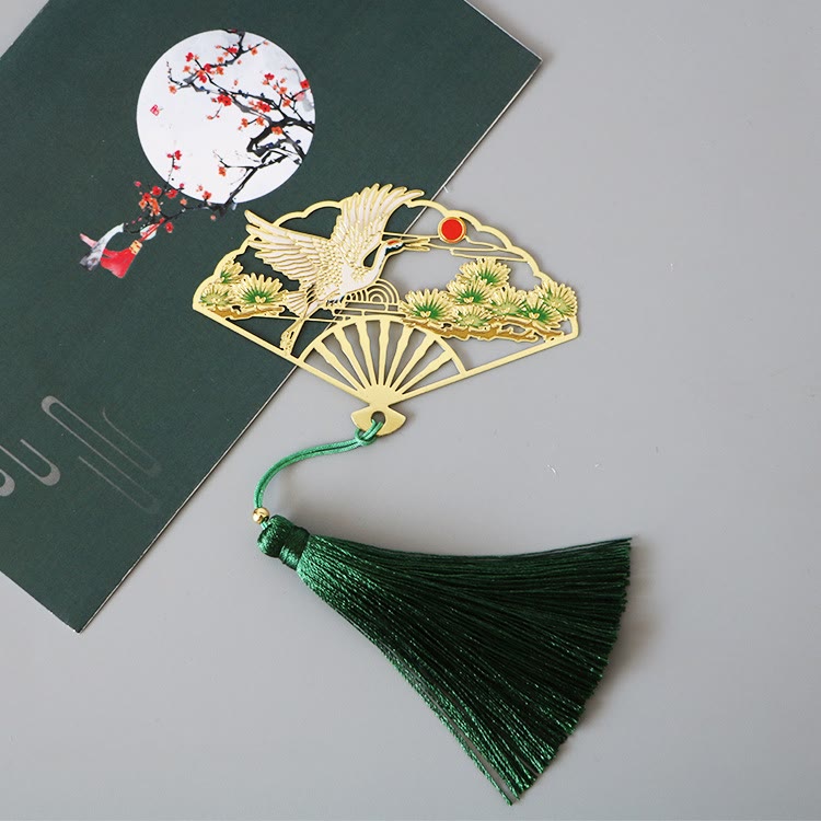 Buddha Stones Tradycyjny Motyl Kwiat Lotosu Żuraw Smok Feniks Lis Ryba Koi Nowy Początek Metal Mosiądz Pusty Wachlarz Zakładki