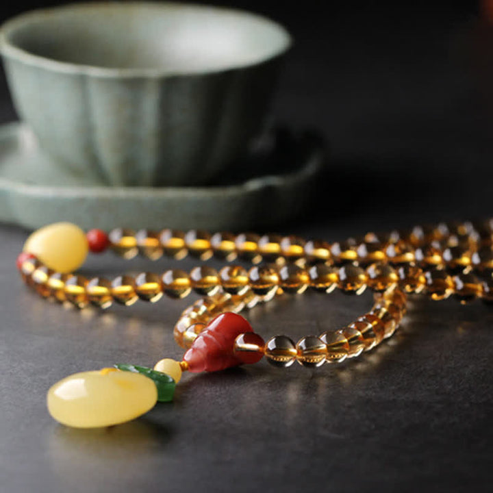 108 Mala Beads Naturalny Cytryn Bursztyn Peace Buckle Czerwony Agat PiXiu Ochrona Bransoletka Charm