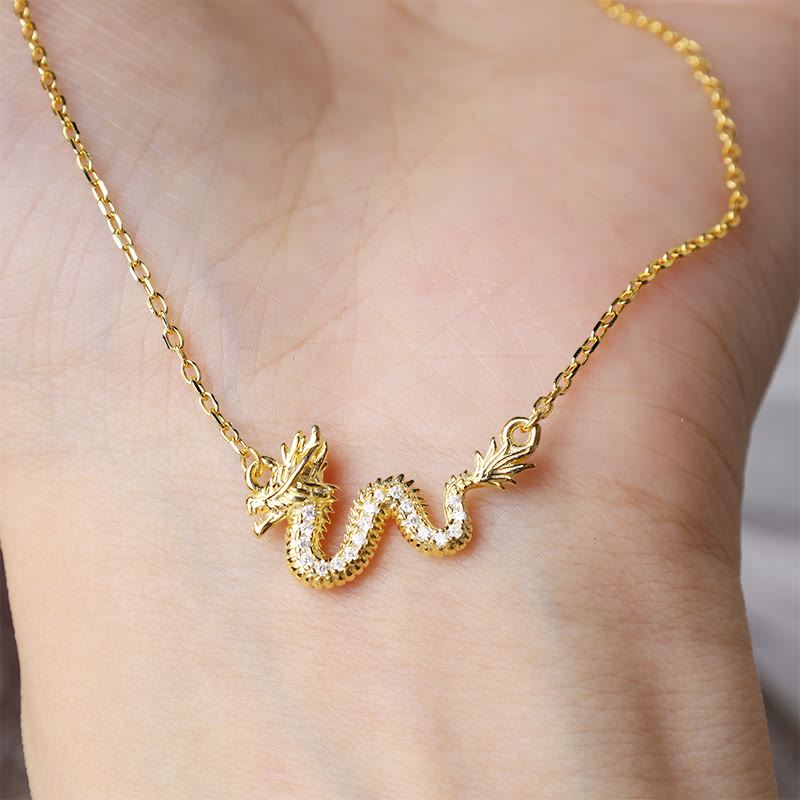 Buddha Stones 925 Srebro Sterling Rok Smoka Pomyślny Złoty Smok Szczęście Łańcuszek Naszyjnik Wisiorek - image 1