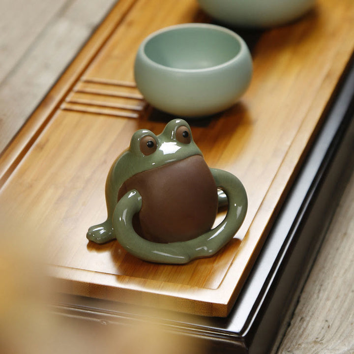 Buddha Stones FengShui Bogactwo Szczęście Słodka Żaba Ceramiczna Herbata Zwierzę Figurka Dekoracja