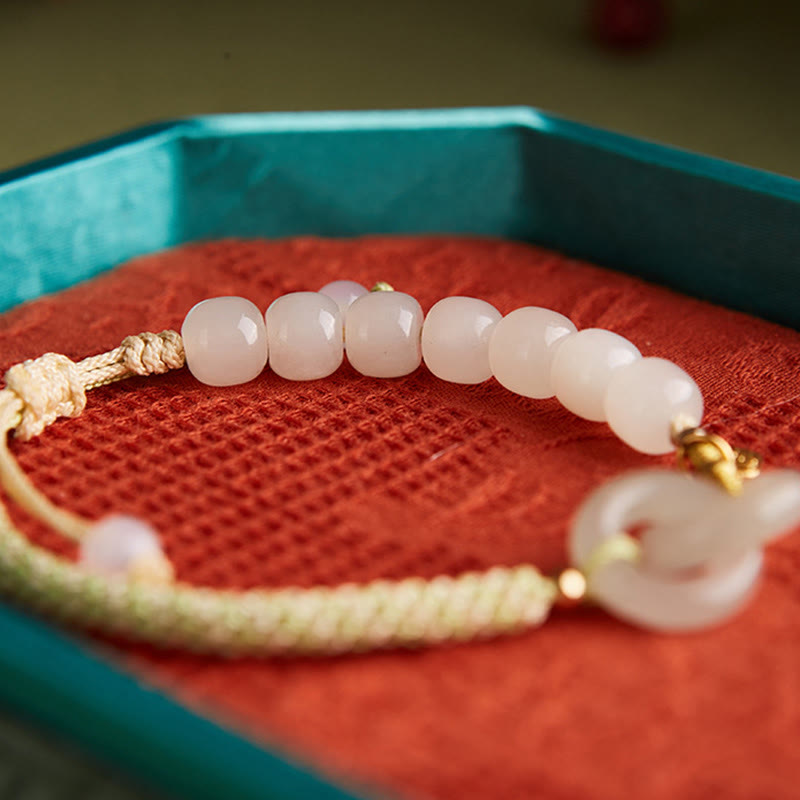 Buddha Stones Naturalne Koraliki Jadeitu Hetian Podwójna Klamra Pokoju Fu Charakter Obfitości Bransoletka Pleciona