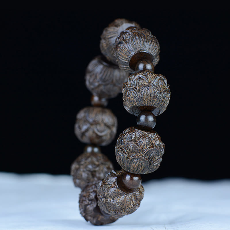 Buddha Stones Drewno Hebanowe Osiemnastu Arhatów Lotos Smok Grawerowana Bransoletka Równowagi