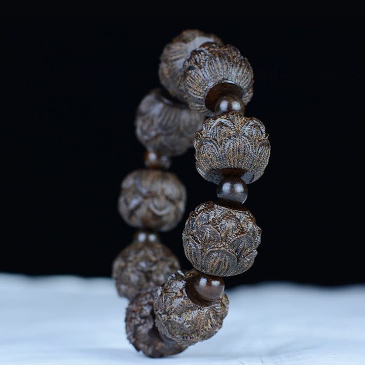 Buddha Stones Drewno Hebanowe Osiemnastu Arhatów Lotos Smok Grawerowana Bransoletka Równowagi