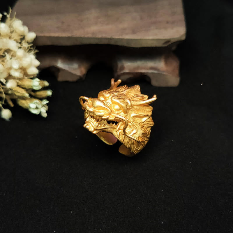 Pierścień ochronny Buddha Stones Golden Dragon Luck