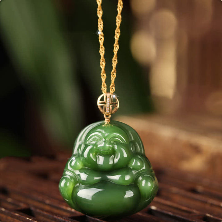 925 Srebro Sterlingowe Śmiejący się Budda Hetian Cyan Jade 18K Złoty Naszyjnik Sukcesu Łańcuszek Wisiorek - Hetian Cyan Jade (Sukces ♥ Uzdrawianie) - image 1
