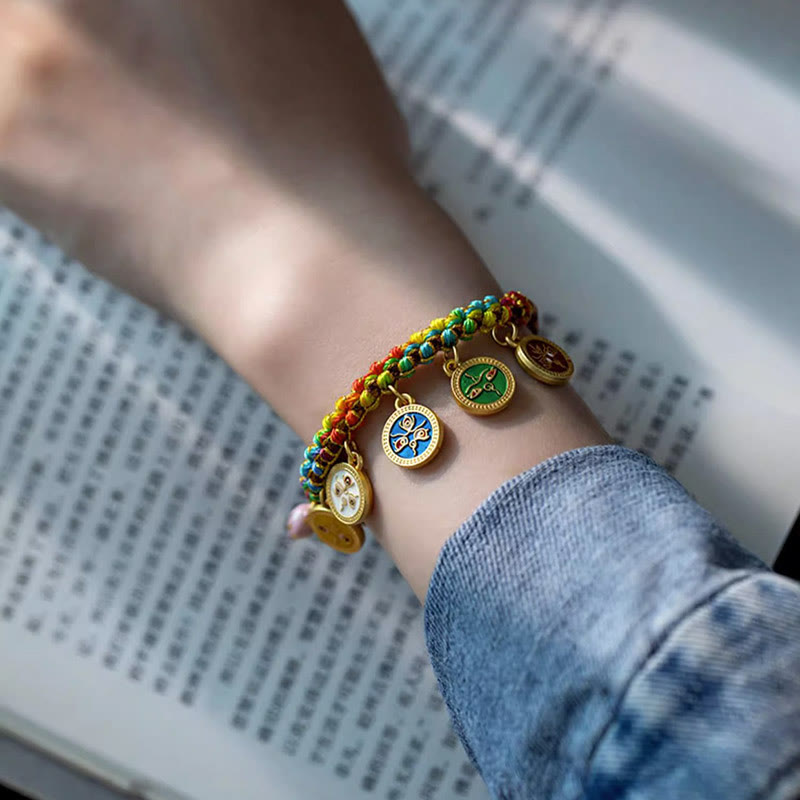 Buddha Stones Tybetańskie Kolorowe Liny Pięć Bogów Bogactwa Szczęścia Bransoletka Warkocz