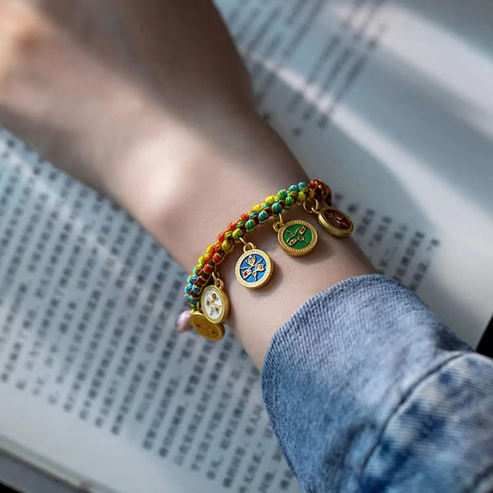 Buddha Stones Tybetańskie Kolorowe Liny Pięć Bogów Bogactwa Szczęścia Bransoletka Warkocz