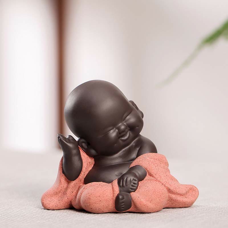 Buddha Stones Zawsze Uśmiechnięty Śmiejący się Budda Bogactwo Szczęście Fioletowa Glina Dekoracja Statuy Maitreya