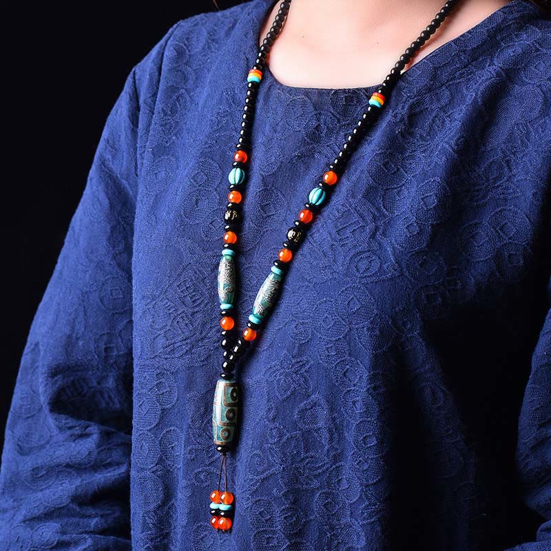 Buddha Stones Tybetańskie Dziewięciooczne Koraliki Dzi Wzór Smoka Om Mani Padme Hum Naszyjnik Ochronny Wisiorek - image 4