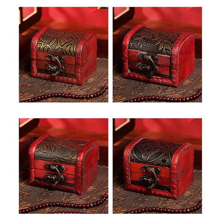 Buddha Stones Retro Małe Drewniane Pudełko Na Biżuterię Lotos Złote Winogrona Miedziana Moneta Żonkil Trawa Kwiat Pudełko Do Przechowywania Biżuterii