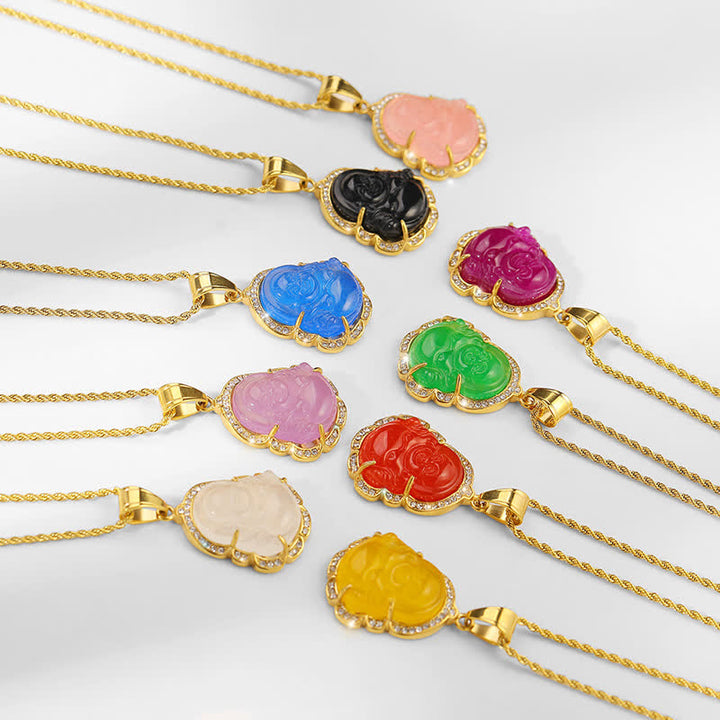 Buddha Stones 18K wypełnione złotem Śmiejący się Budda Jadeitowy naszyjnik szczęścia łańcuszek wisiorek - image 16