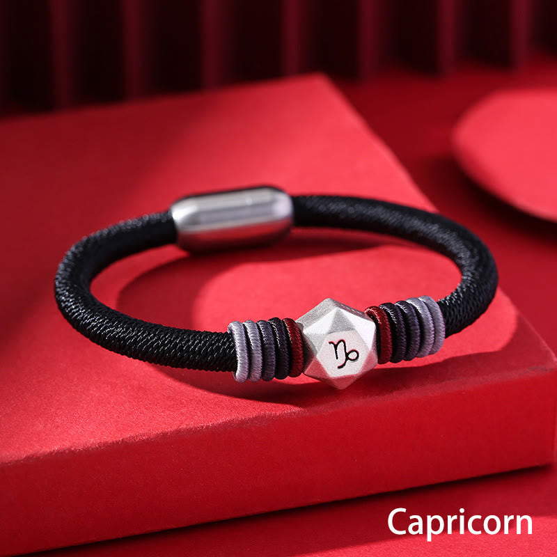 Buddha Stones 999 Srebro Sterling 12 Konstelacji Zodiaku Błogosławieństwo Bransoletka Ręcznie Robiona