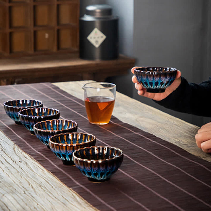 Buddha Stones Lotos Złota Rybka Pomyślny Smok Feniks Ceramiczny Filiżanka Do Herbaty Intarsjowane Filiżanki Do Herbaty 130ml