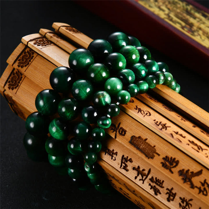 Bransoletka wzmacniająca z Buddha Stones Natural Green Tiger Eye