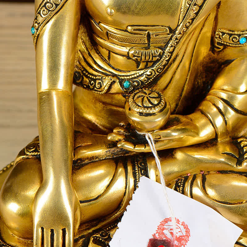 Dekoracja miedzianej figurki Buddy Siakjamuniego Współczucia