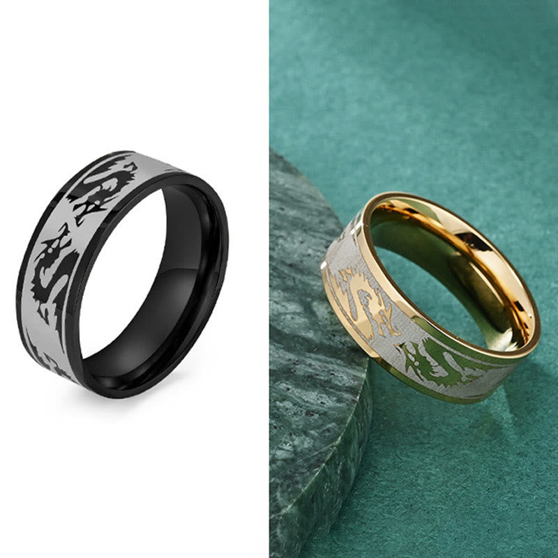 Buddha Stones Smok Rzeźbiony Ochrona Siła Pierścień ze Stali Tytanowej