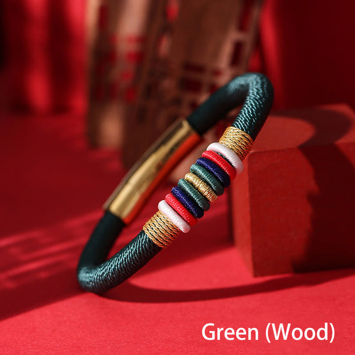 Buddha Stones Tybetańskie Ręcznie Robione Kolorowe King Kong Knot Pięć Elementów Szczęścia Bransoletka Sznurkowa