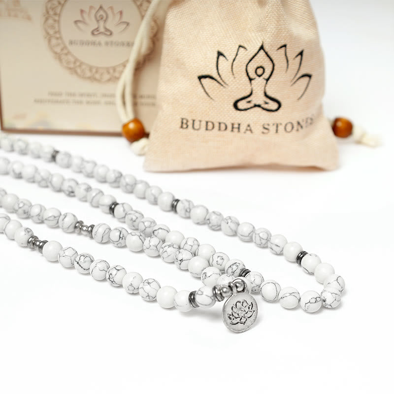 Bransoletka lecznicza Buddha Stones White Turquoise Lotus Mala