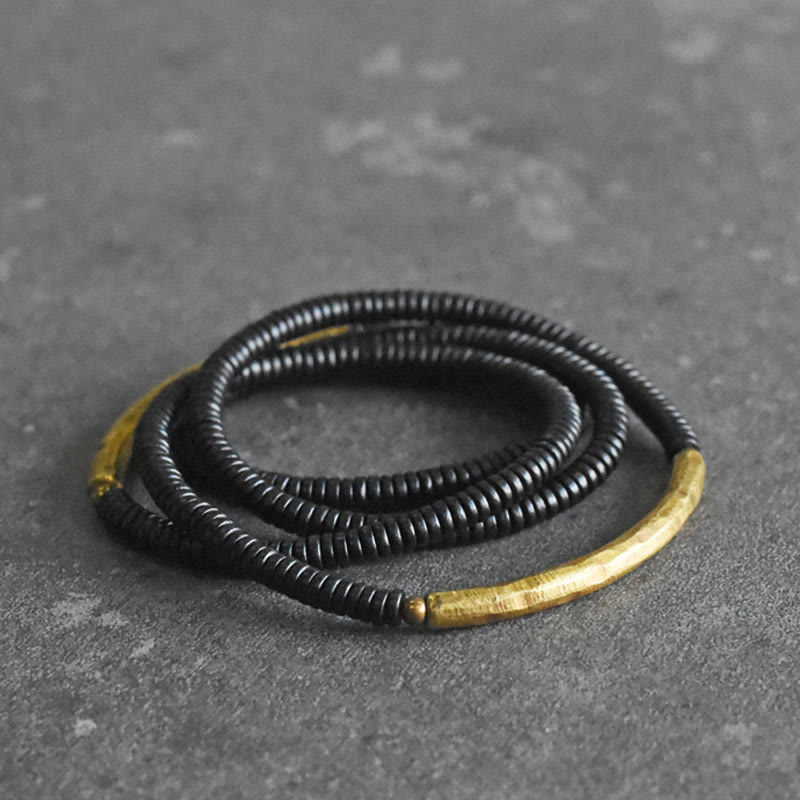 Bransoletka Buddha Stones Ebony Wood Copper Balance Multilayered