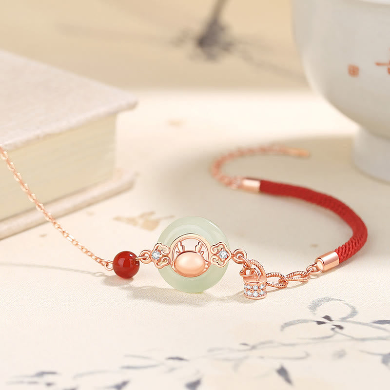 Buddha Stones 925 Srebro Sterling Rok Smoka Naturalny Hetian Jade Cyrkon Zapięcie Pokoju Ochrona Bransoletka Naszyjnik Wisiorek