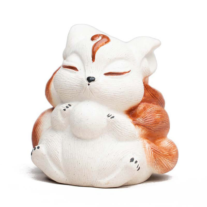 Buddha Stones Miniaturowy Dziewięcioogonowy Lis Fioletowa Glina Dekoracja Biurka Szczęścia