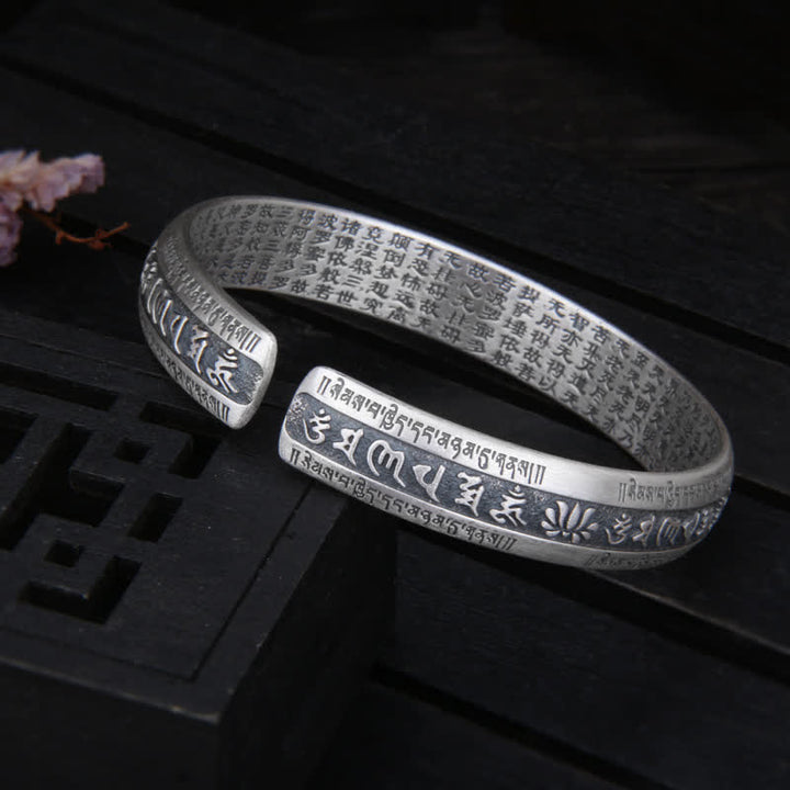 Buddha Stones 999 Srebro Sterlingowe Om Mani Padme Hum Heart Sutra Lotus Bransoletka Pokoju