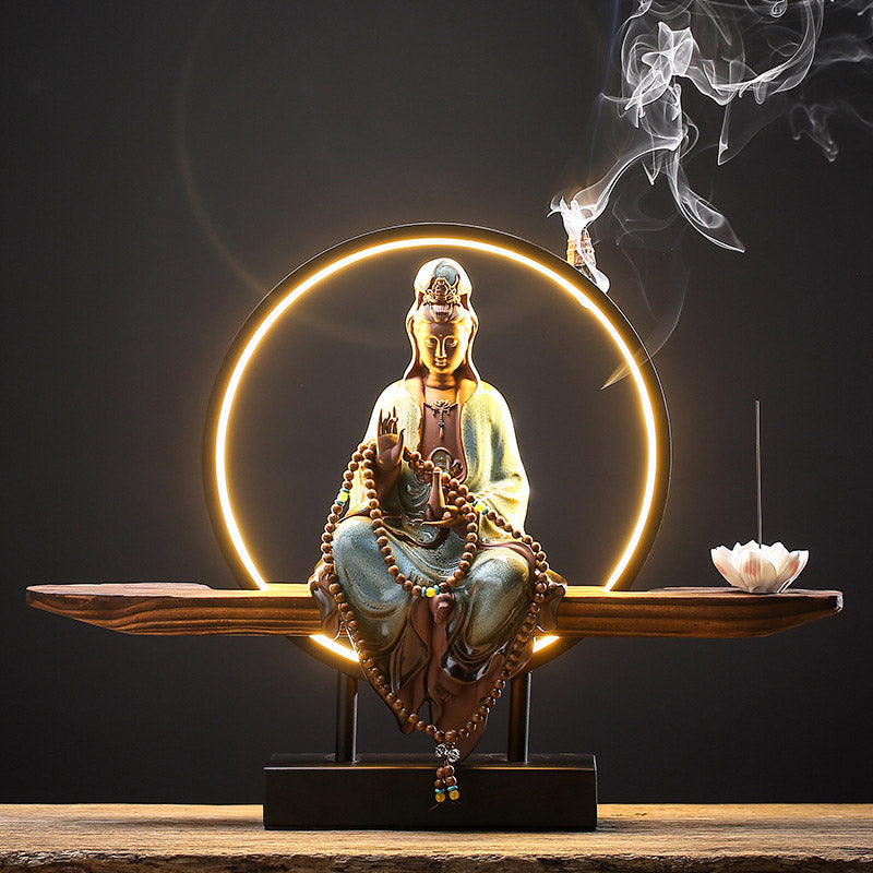 Buddha Stones Budda Awalokiteśwara Ceramiczny Lotos Relaksacyjny Kadzielnica Dekoracja