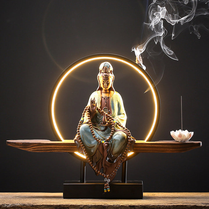 Buddha Stones Budda Awalokiteśwara Ceramiczny Lotos Relaksacyjny Kadzielnica Dekoracja