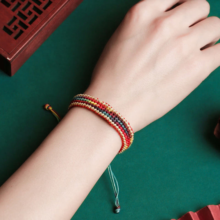 Buddha Stones Tybet Ręcznie robione Tęczowe Wielokolorowe Ochronne Bransoletki Z Plecionego Sznurka