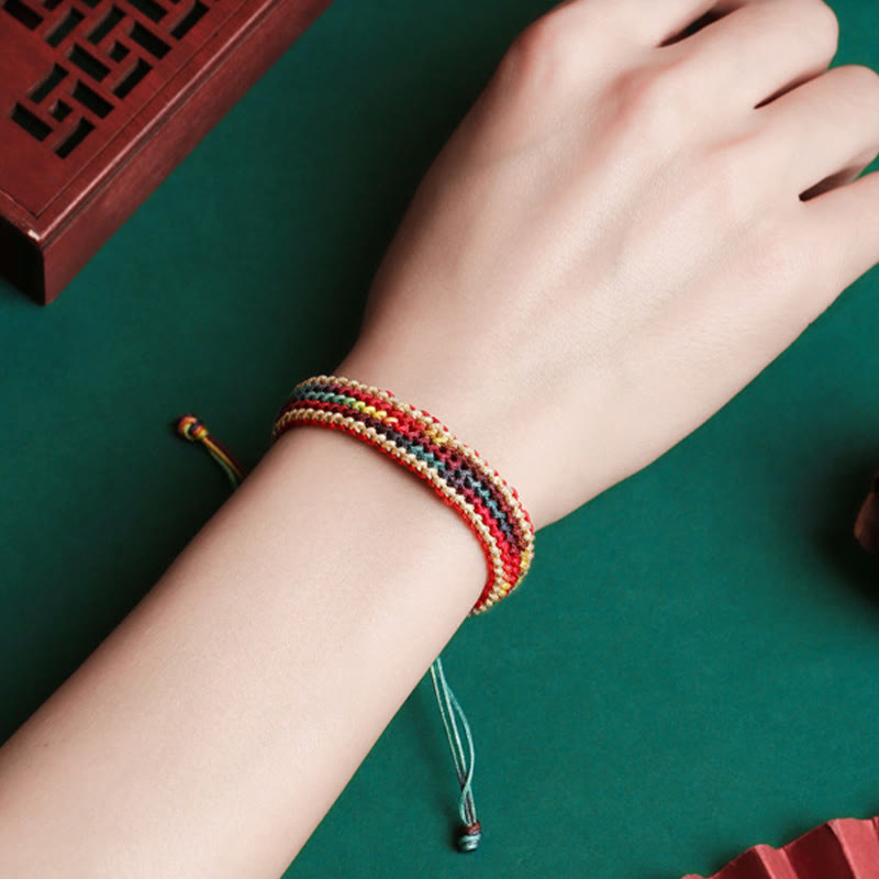 Buddha Stones Tybet Ręcznie robione Tęczowe Wielokolorowe Ochronne Bransoletki Z Plecionego Sznurka