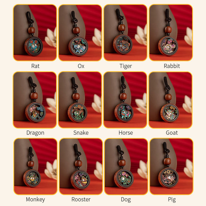 Buddha Stones Rok Smoka Malowane Ręcznie Chińskie Zodiak Palisander Rzeźbiony Spokojny Brelok