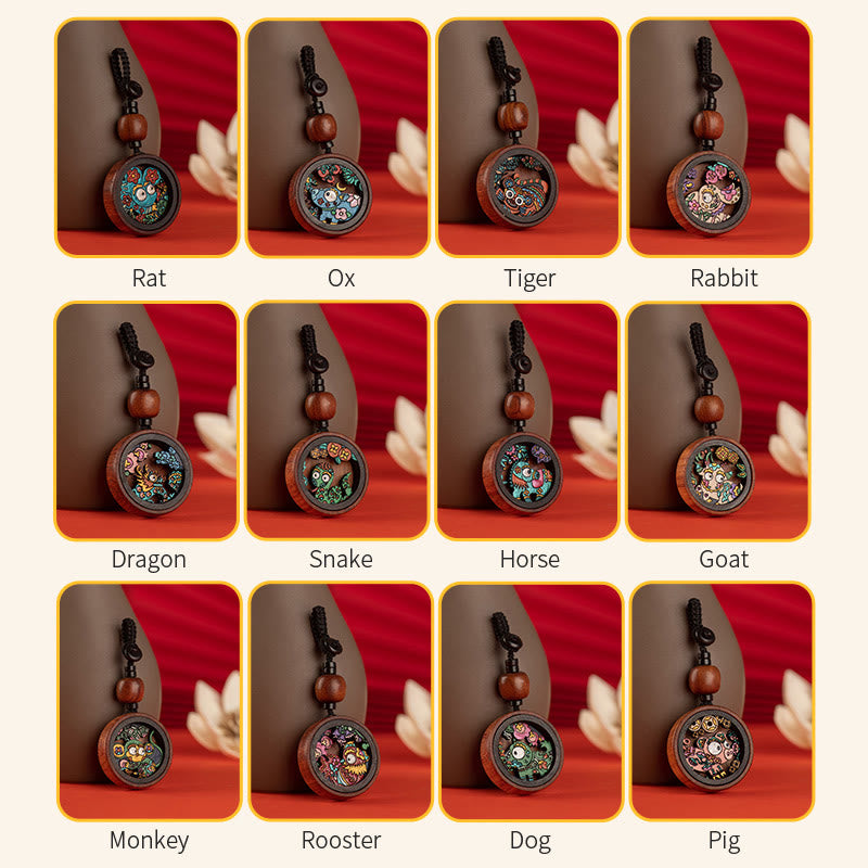 Buddha Stones Rok Smoka Malowane Ręcznie Chińskie Zodiak Palisander Rzeźbiony Spokojny Brelok