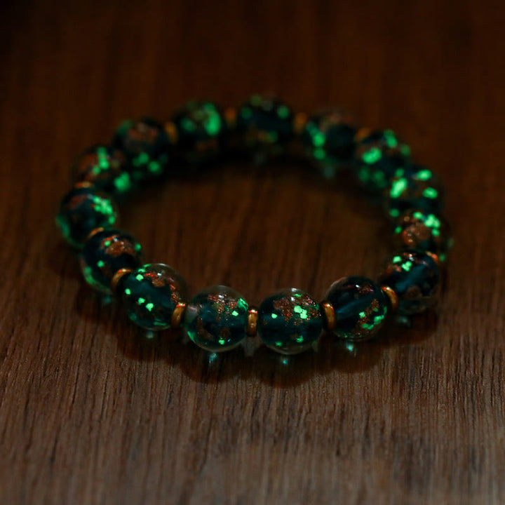 Buddha Stones Złoty Połykający Bestia Rodzina Charm Świecący Fluorescencyjny Liuli Szklany Koralik Bransoletka Sukcesu