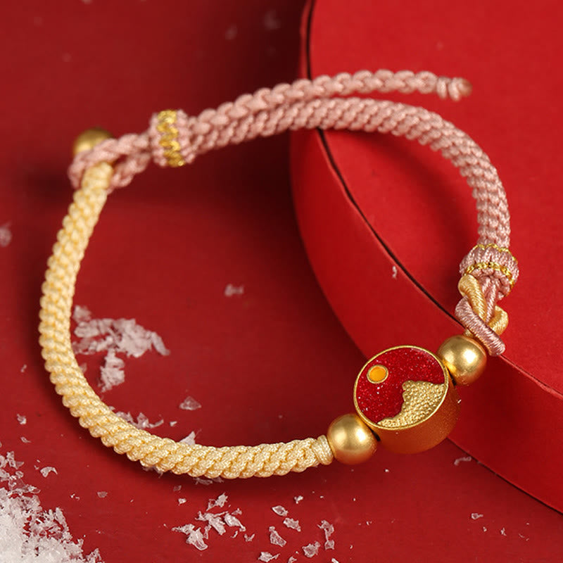 Bransoletka dla pary z ręcznie robionych Buddha Stones z motywem gór i morza, z wygrawerowanym szczęściem, dwukolorowa