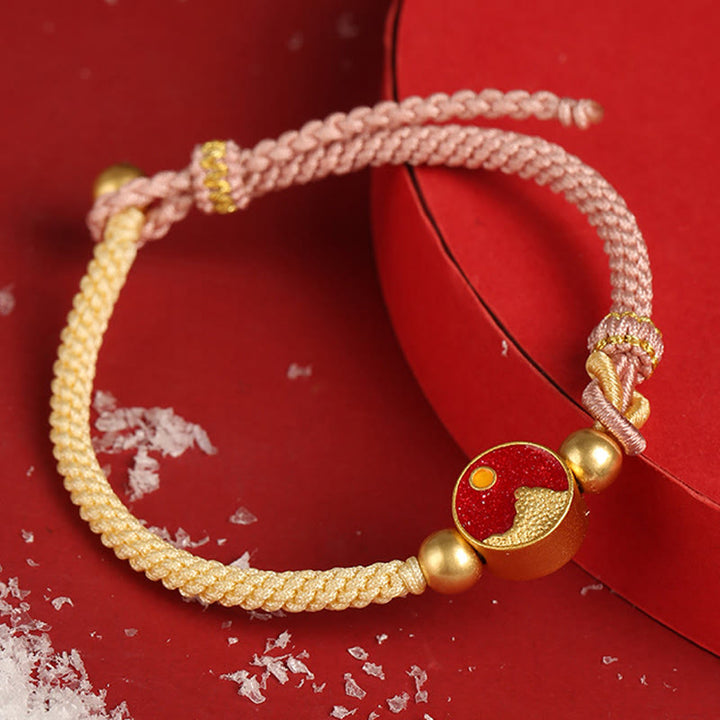 Bransoletka dla pary z ręcznie robionych Buddha Stones z motywem gór i morza, z wygrawerowanym szczęściem, dwukolorowa