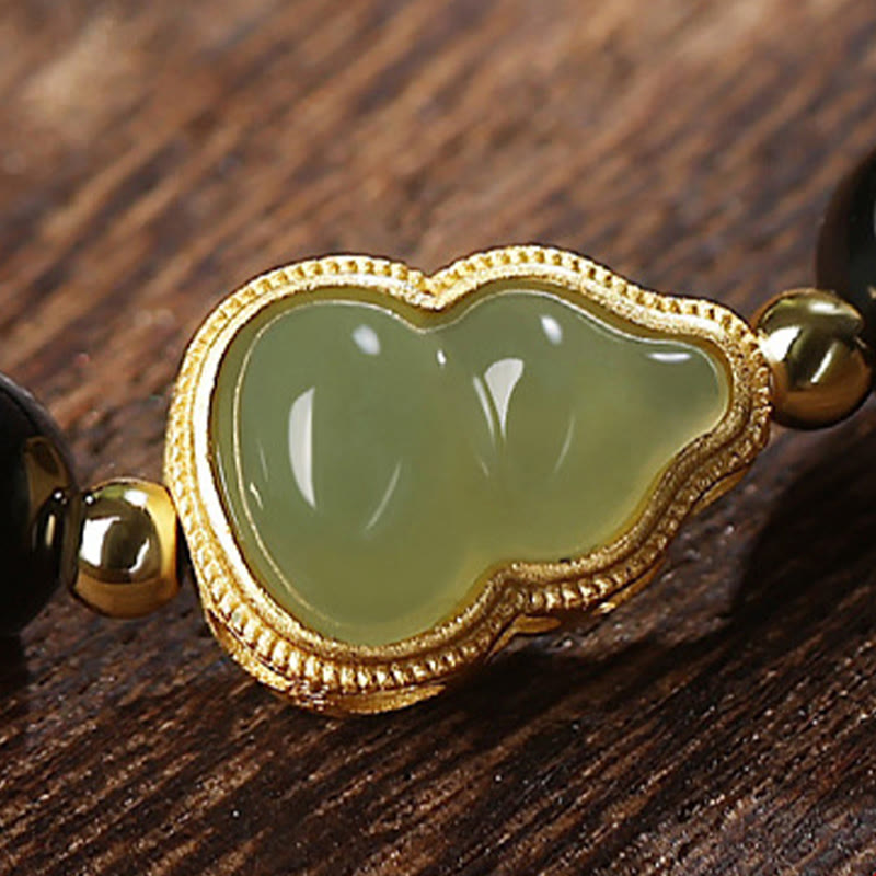 Naturalna czarna obsydianowa bransoletka z jadeitu Hetian Gourd Double Happiness Strength