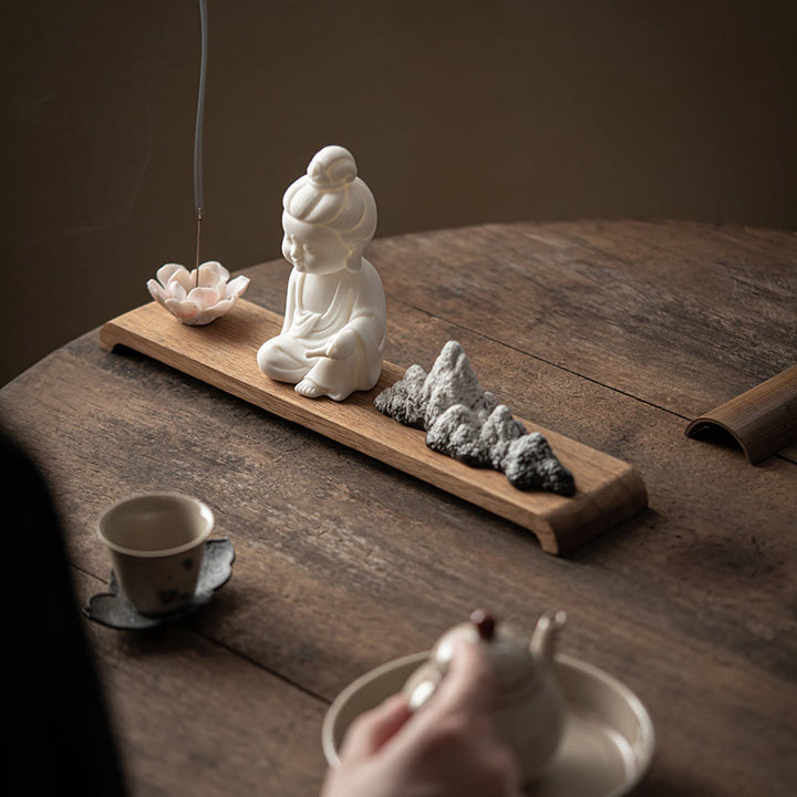 Buddha Stones Kwiat Lotosu Tathagata Kwan Yin Avalokitesvara Ksitigarbha Medytacja Ceramiczny Kadzidełko Dekoracja