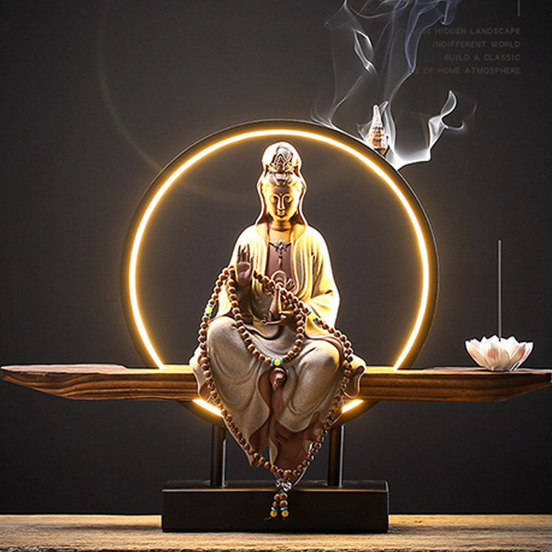 Buddha Stones Budda Awalokiteśwara Ceramiczny Lotos Relaksacyjny Kadzielnica Dekoracja