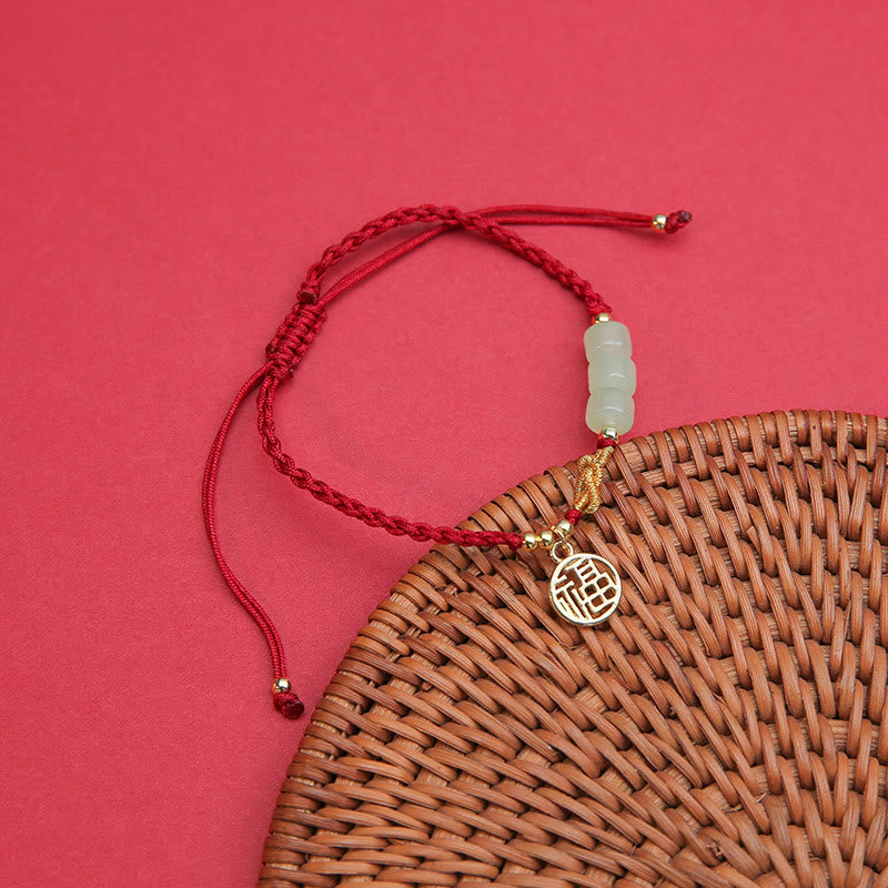 Buddha Stones ręcznie robione koraliki z jadeitu Fu Character Charm bransoletka z czerwoną liną