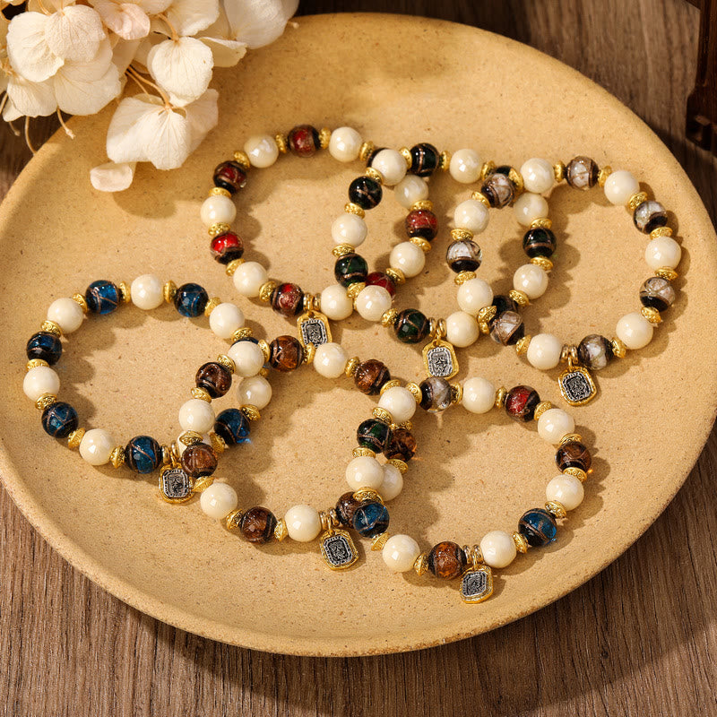 Buddha Stones Tybetański Zakiram Bogini Bogactwa Charm Liuli Szkło Kadzidło Popiół Porcelanowy Koralik Ochrona Bransoletka