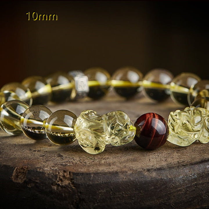 Bransoletka ochronna Buddha Stones Natural Citrine Double PiXiu Tiger Eye Prosperity
