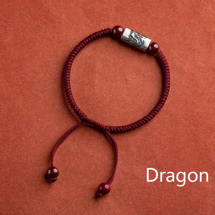 Bransoletka z Buddha Stones 925 srebro 12 chińskich znaków zodiaku z cynobrem